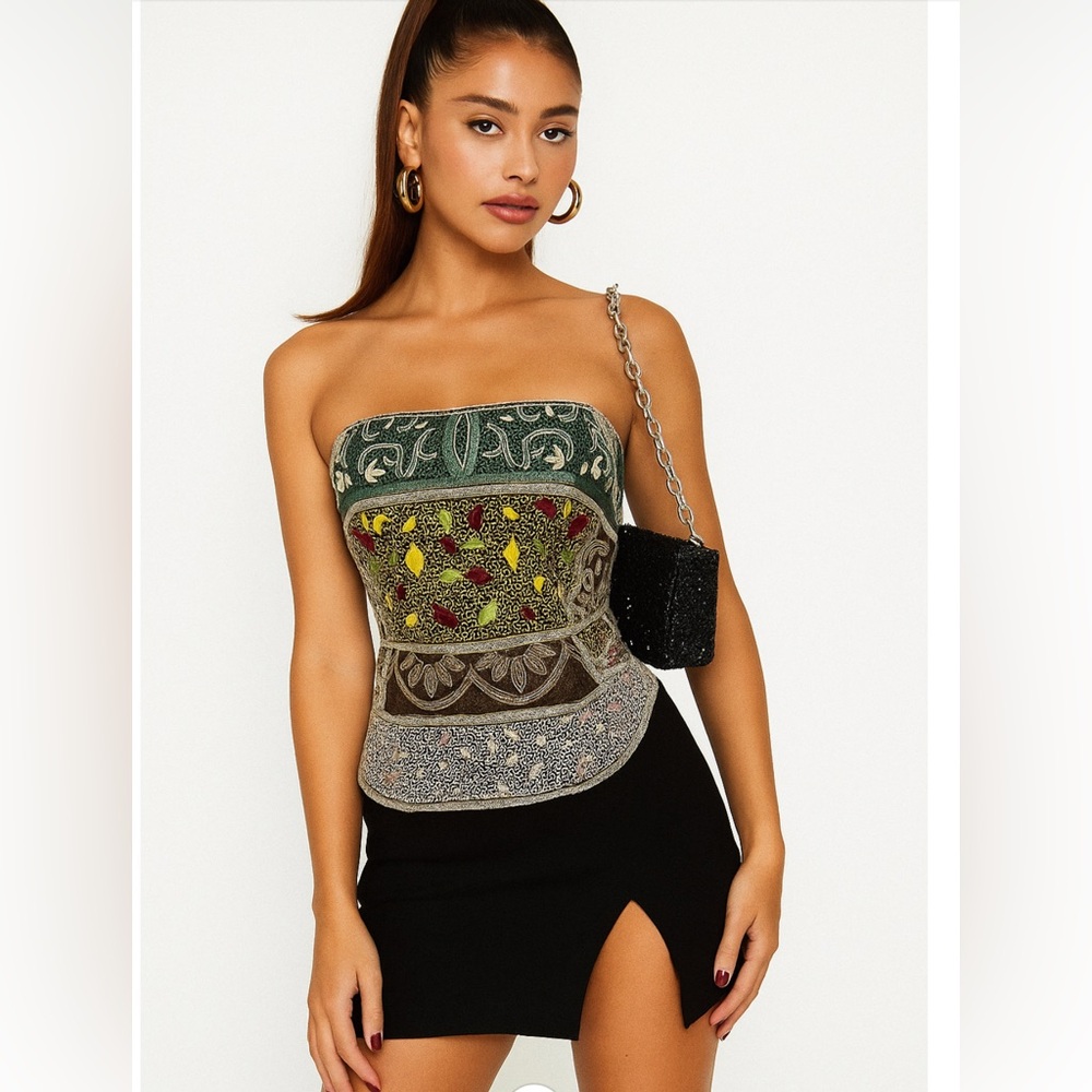 Vintage Anthropologie Aftershock Corset Cami Silk Beaded 90s Party Sexy MoneyNEW